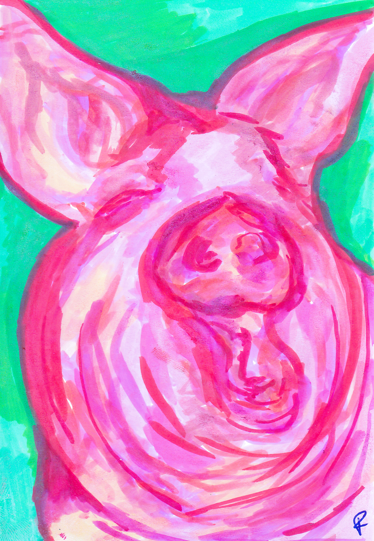 Laughing Pig in Pink and Green
