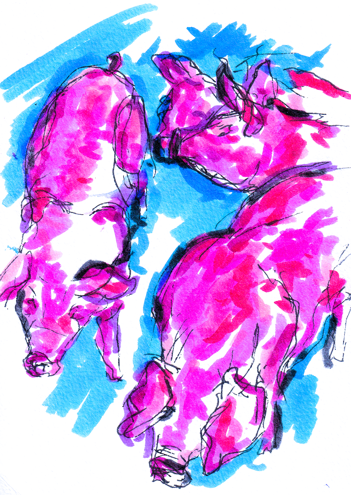 Tre neongrisar och en blå tisdag