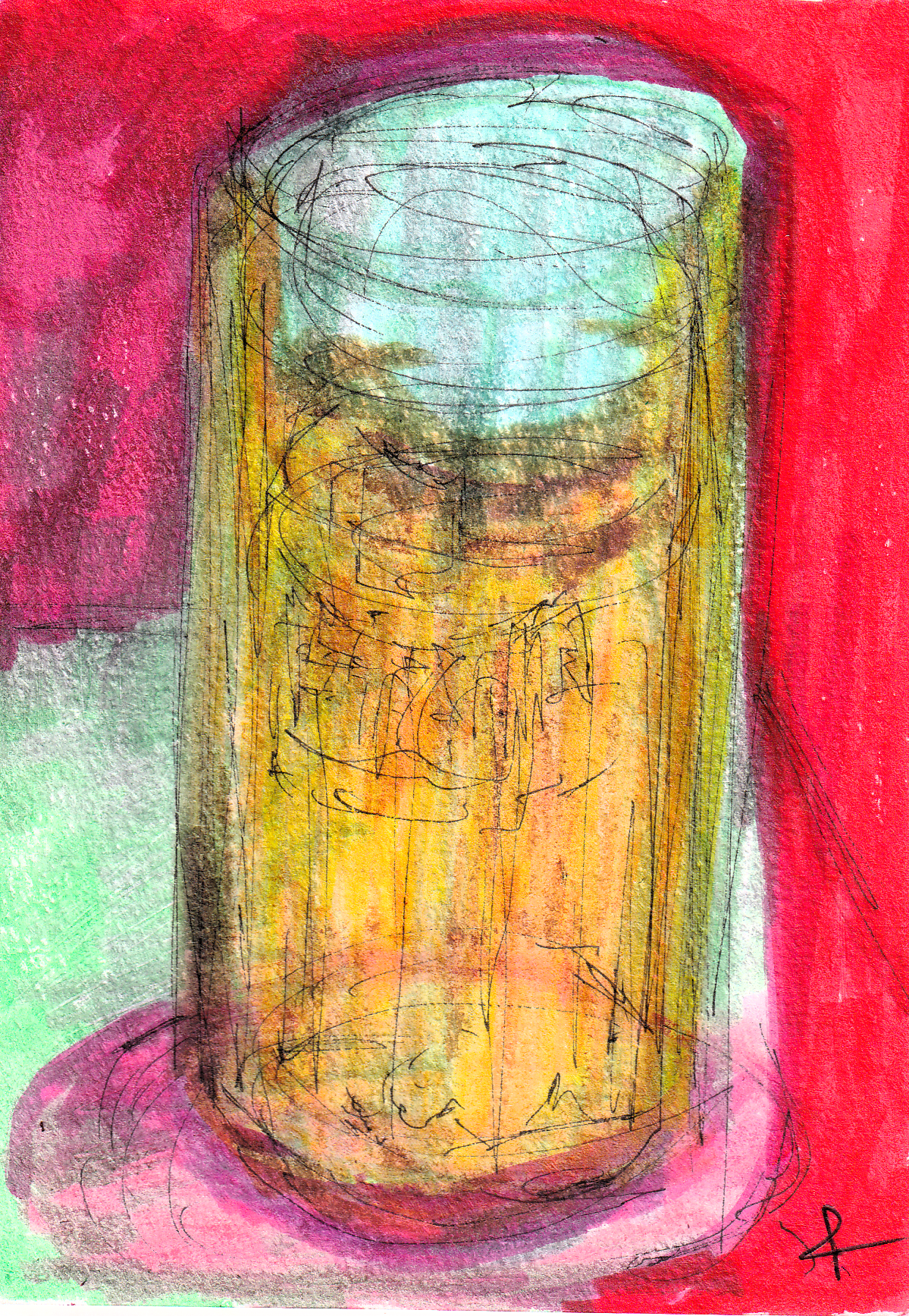 The glass wakes upin the middle of a red afternoon.